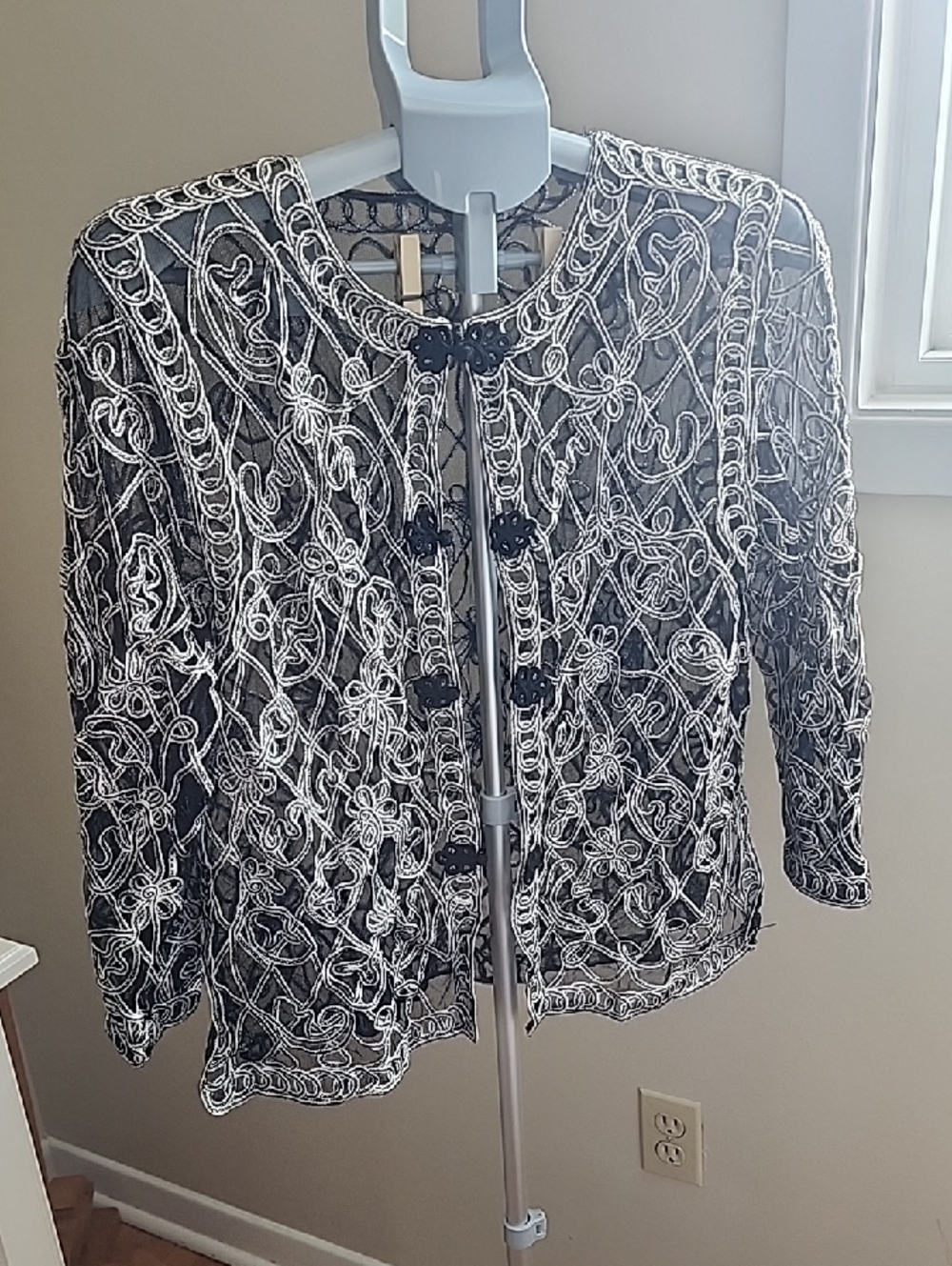 UNIQUE & ELEGANT Black And GOLD/SILVER threaded Sheer Embroidered Jacket